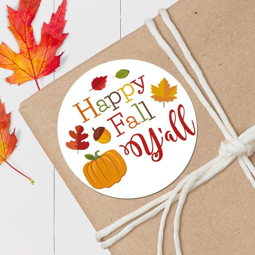 Happy Fall Y'all Stickers - Pumpkin Design for Holiday/Party Decoration and Gift - Picture 6 of 6